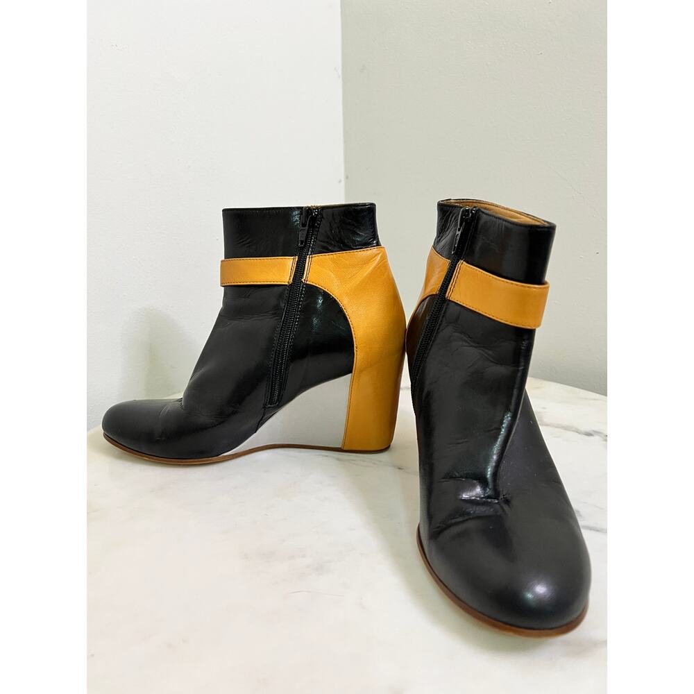 SUPERCOOL MM6 MAISON MARTIN MARGIELA BLK/TAN/GREY WEDGE ANKLE BOOTS SIZE 37 1/2